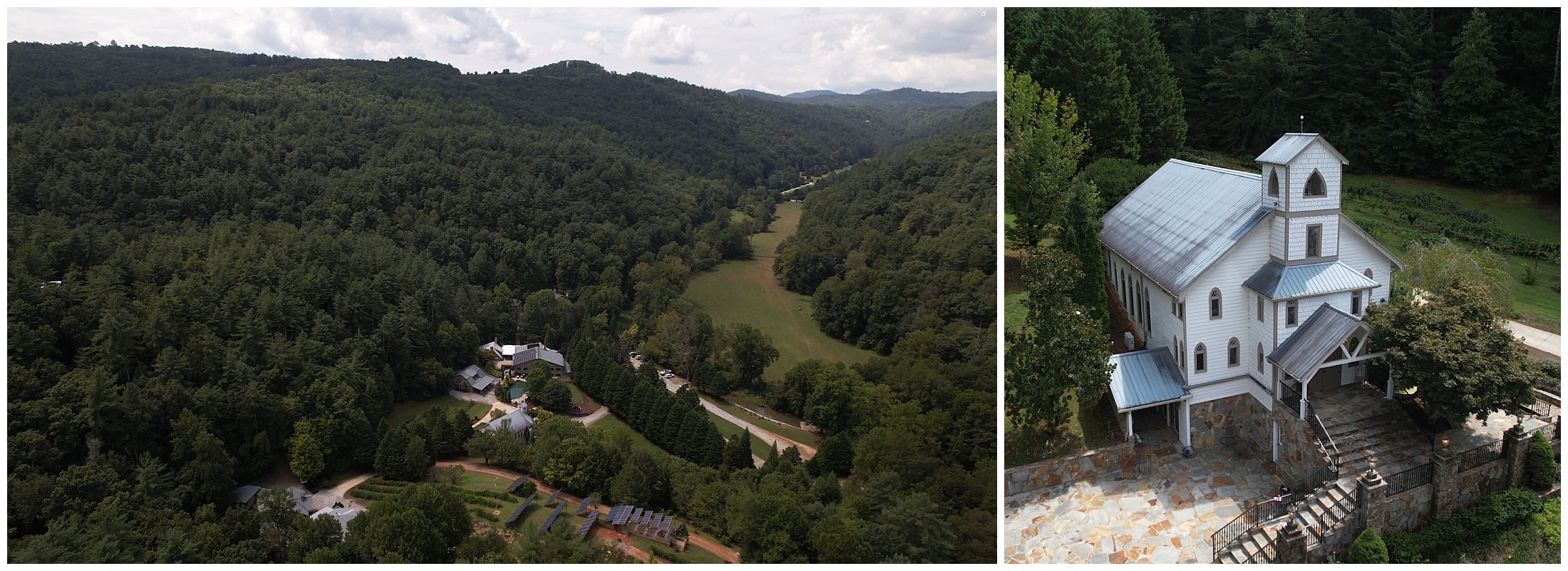 Aerial views of Chota Falls wedding venue and chapel