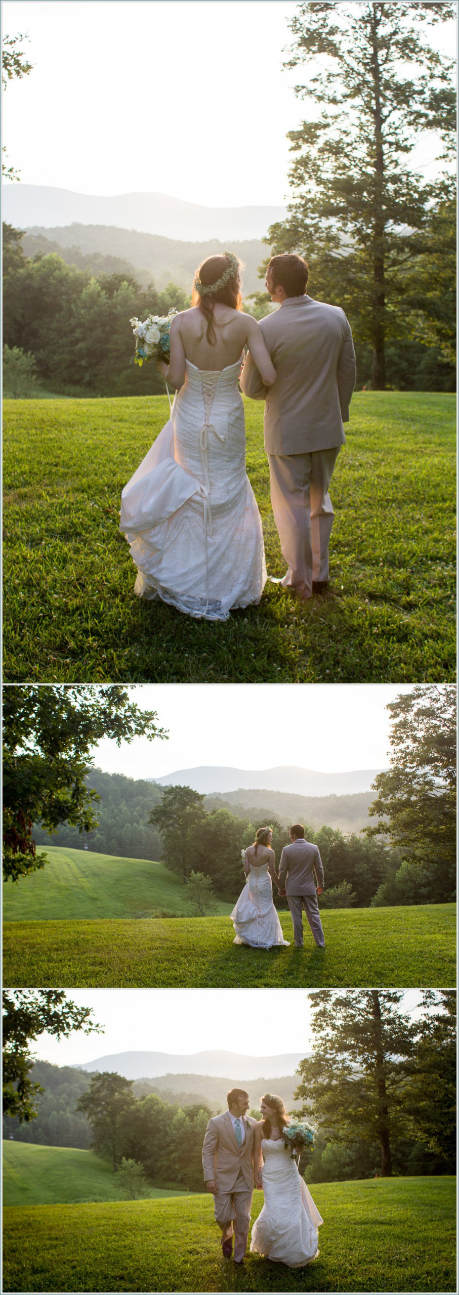 Sunset portraits of a bride and groom at R Ranch In The Mountains wedding venue